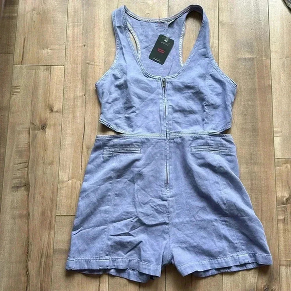 NWT Levi’s Rydon Cutout Romper Cotton/Hemp, Size Large in Dusty Persian - Picture 8 of 14